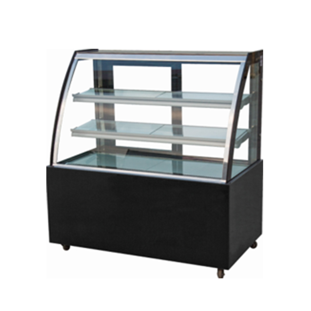 28 ℃ Commercial Floor Standing Curved Glass Cake Display Cooler